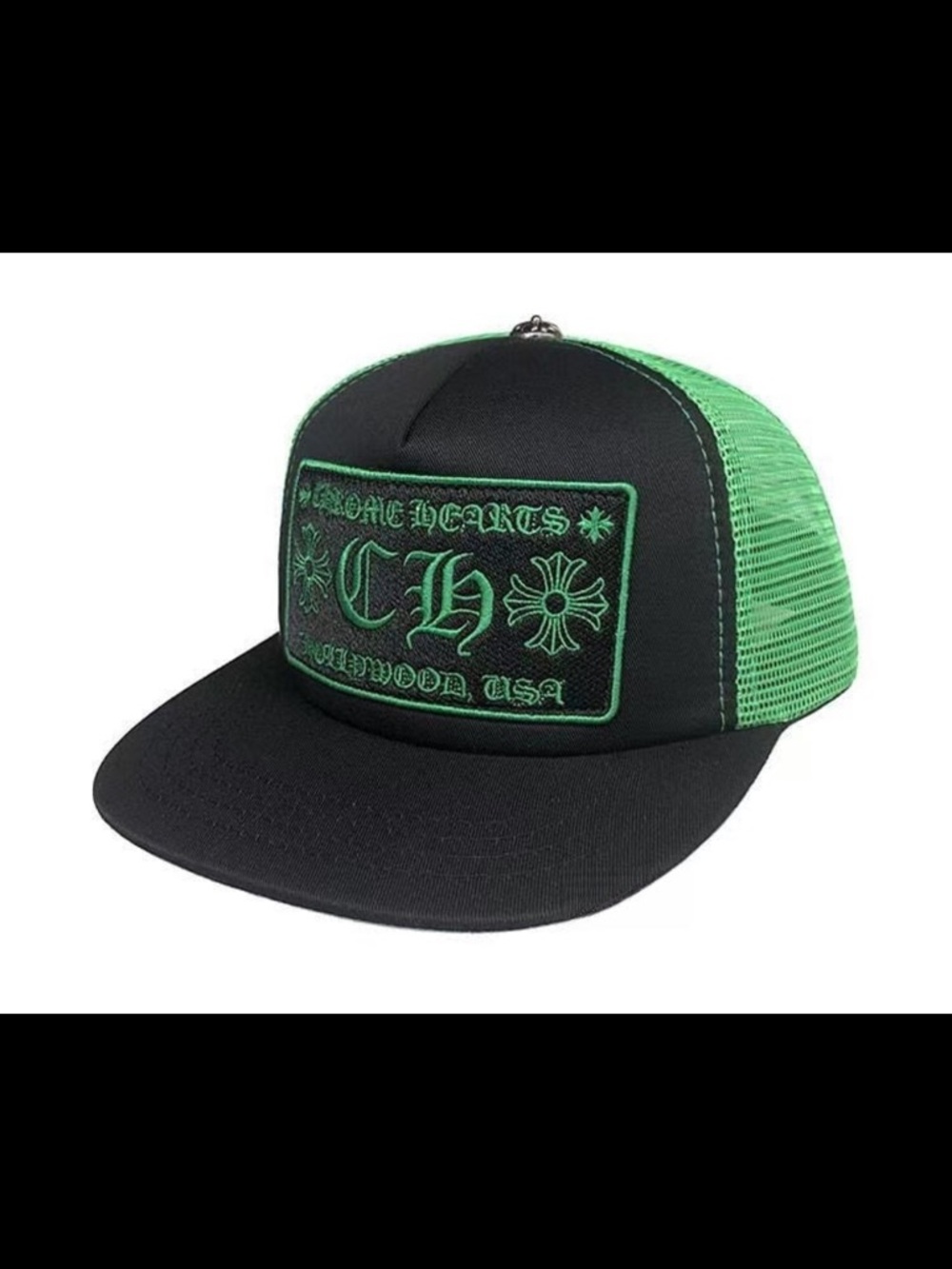 Chrome Hearts Black and Neon Green Mesh Patch Trucker Hat SnapBack
